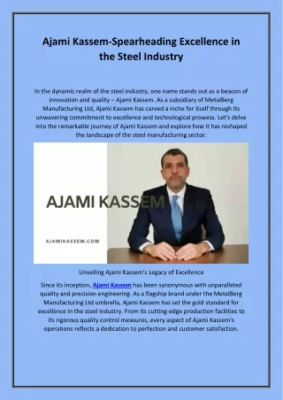 Ajami Kassem-Spearheading Excellence in the Steel Industry