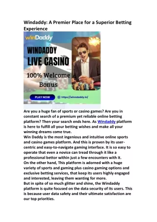 Windaddy -A Premier Place for a Superior betting Experience