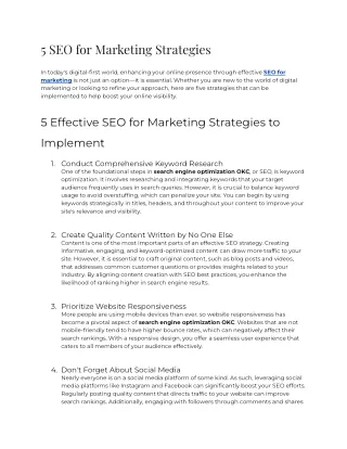 5 SEO for Marketing Strategies