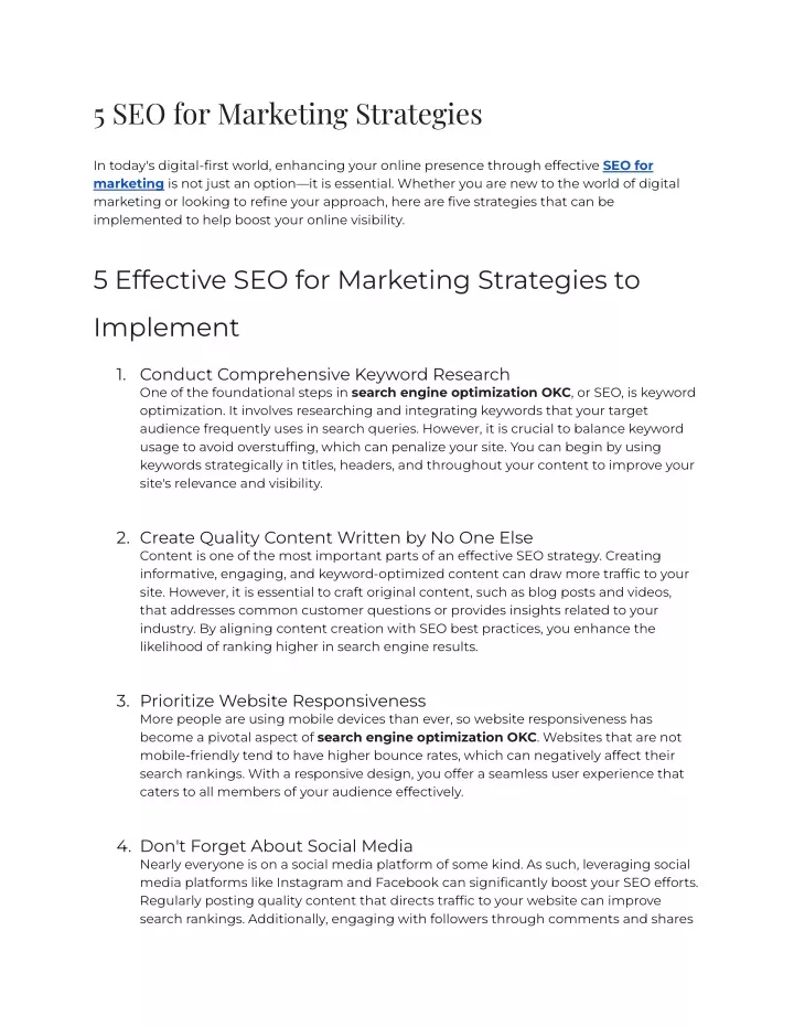 5 seo for marketing strategies