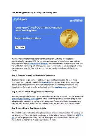 own your cryptocurrency in 2024 start trading now