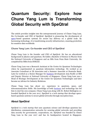 Quantum Security Explore how Chune Yang Lum is Transforming Global Security with SpeQtral