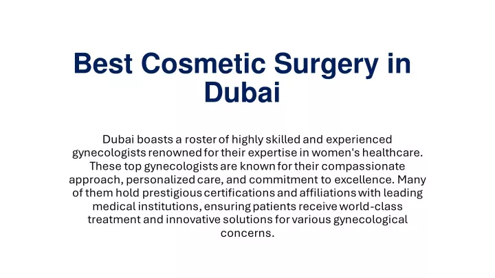 best cosmetic surgery in dubai