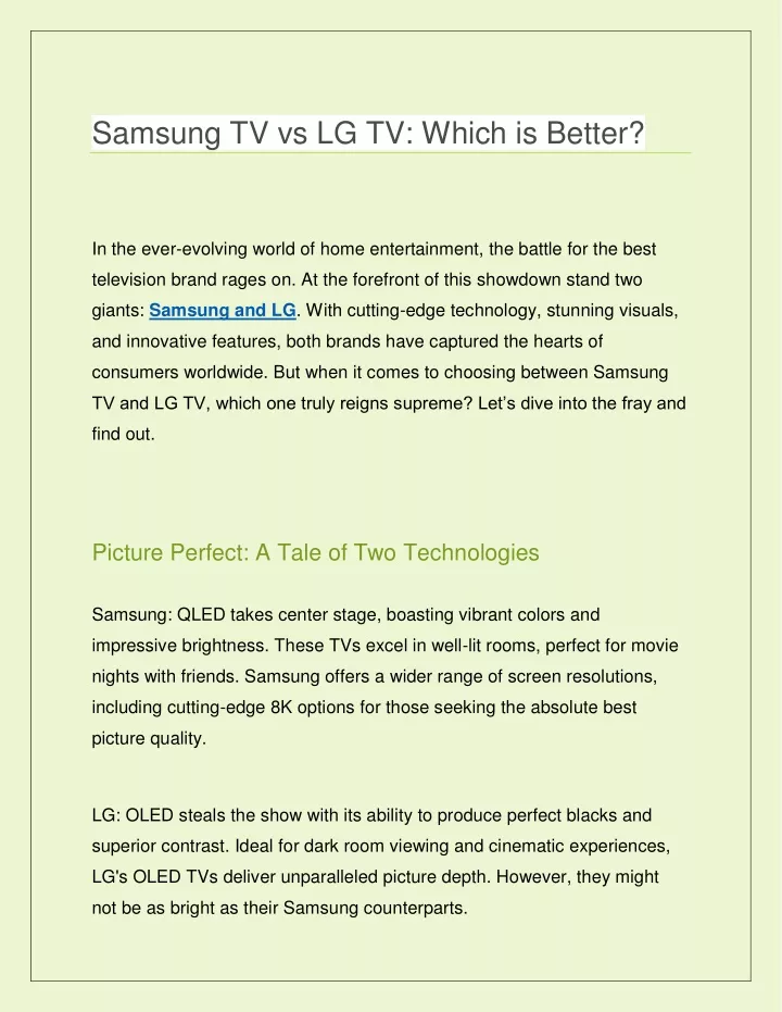 samsung tv vs lg tv which is better