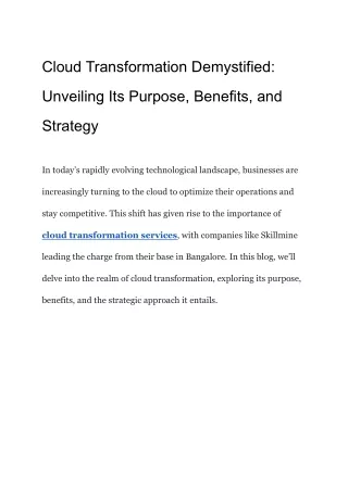 Cloud Transformation Demystified_ Unveiling Its Purpose, Benefits, and Strategy