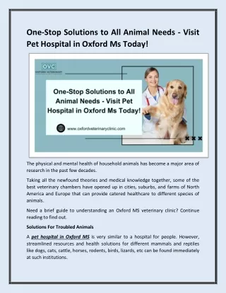 One-Stop Solutions to All Animal Needs  Visit Pet Hospital in Oxford Ms Today!