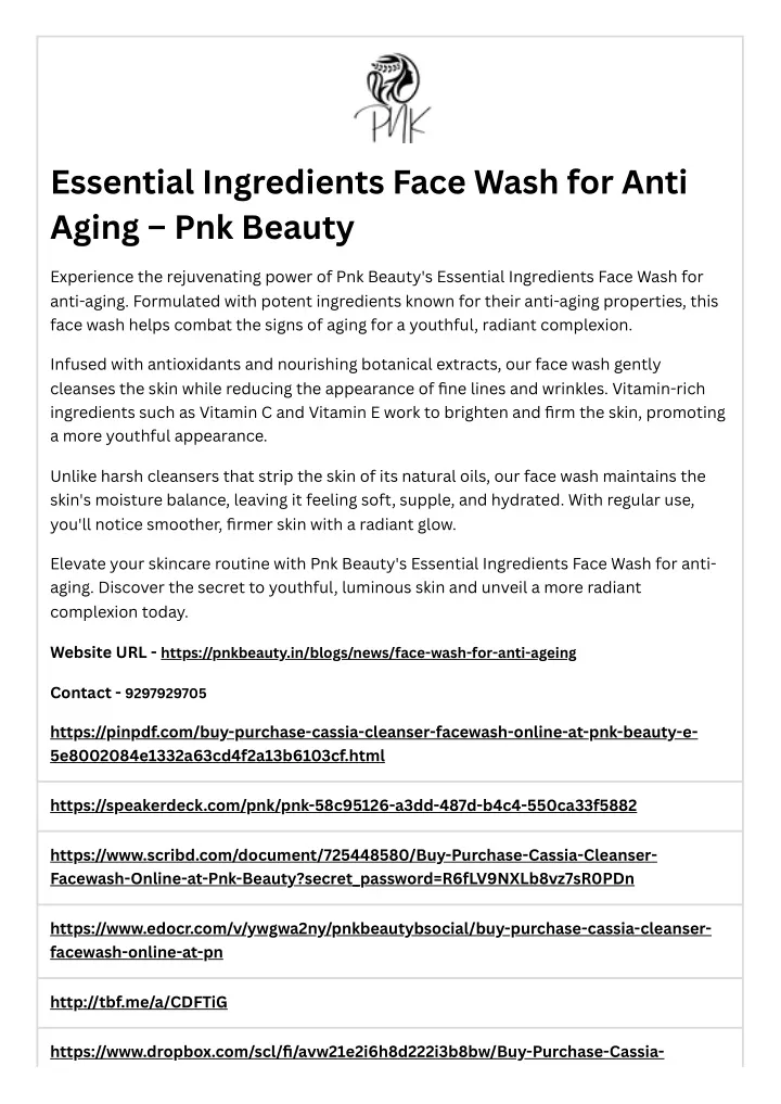 essential ingredients face wash for anti aging