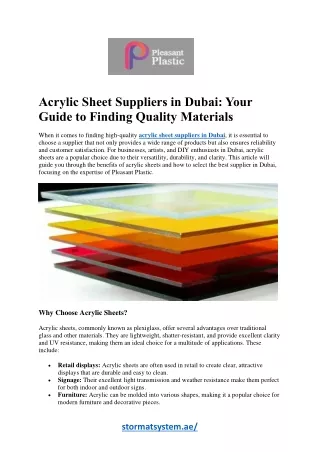 Your Trusted Acrylic Sheet Suppliers in Dubai