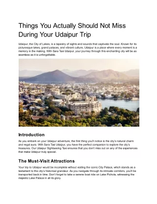 Things You Actually Should Not Miss During Your Udaipur Trip