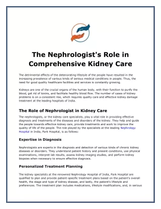 The Nephrologist's Role in Comprehensive Kidney Care