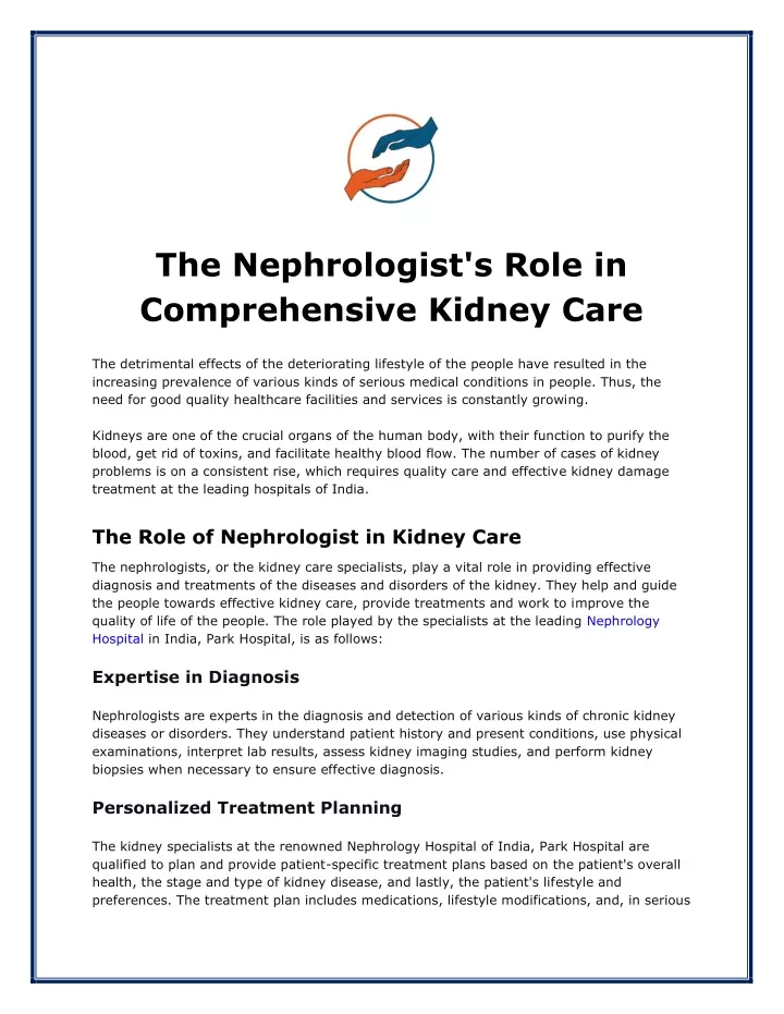 the nephrologist s role in comprehensive kidney