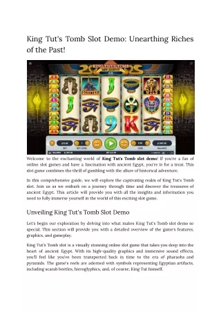 King Tut's Tomb Slot Demo_ Unearthing Riches of the Past!