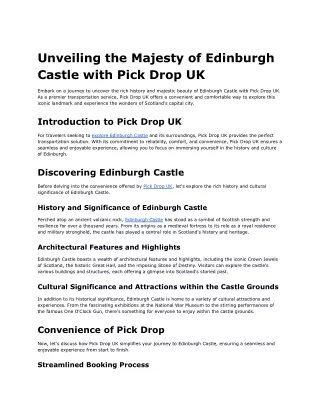 Unveiling the Majesty of Edinburgh Castle with Pick Drop UK