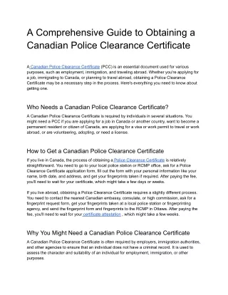 A Comprehensive Guide to Obtaining a Canadian Police Clearance Certificate