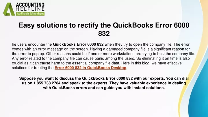 easy solutions to rectify the quickbooks error 6000 832