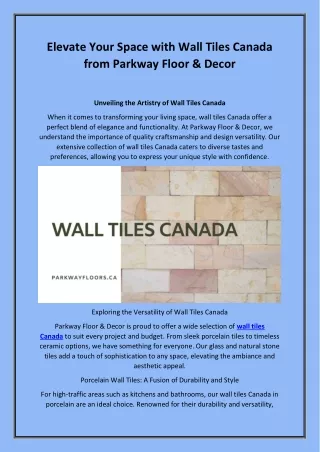 Elevate Your Space with Wall Tiles Canada from Parkway Floor & Decor