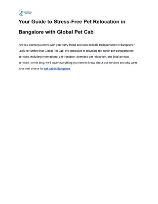 Your Guide to Stress-Free Pet Relocation in Bangalore with Global Pet Cab