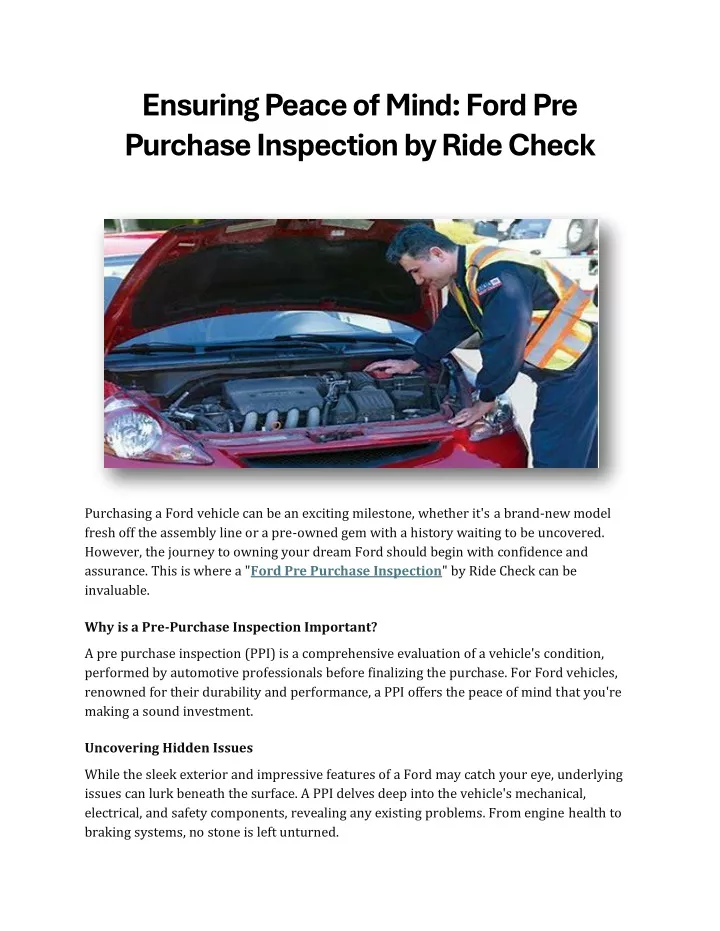 ensuring peace of mind ford pre purchase