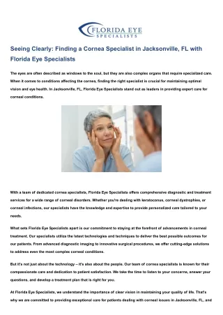 Seeing Clearly Finding a Cornea Specialist in Jacksonville, FL with Florida Eye Specialists