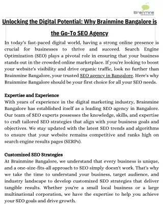 Unlocking the Digital Potential: Why Brainmine Bangalore is the Go-To SEO Agency