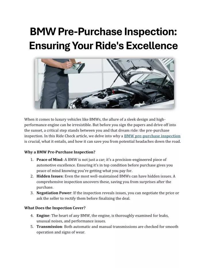 bmw pre purchase inspection ensuring your ride