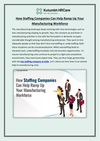 How Staffing Companies Can Help Ramp Up Your Manufacturing Workforce