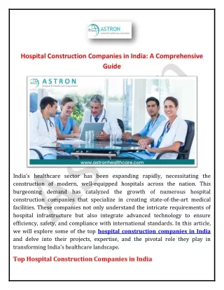 Hospital Construction Companies in India: A Comprehensive  Guide