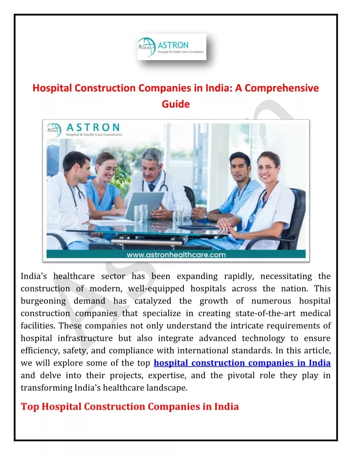 hospital construction companies in india