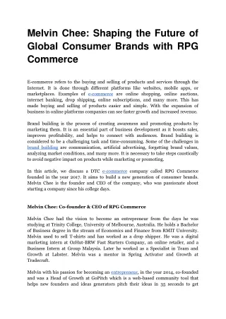 melvin chee shaping the future of global consumer