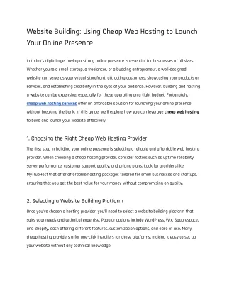 Website Building_ Using Cheap Web Hosting to Launch Your Online Presence