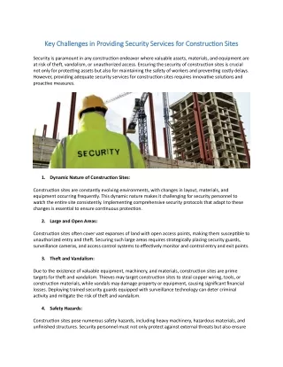 Key Challenges in Providing Security Services for Construction Sites
