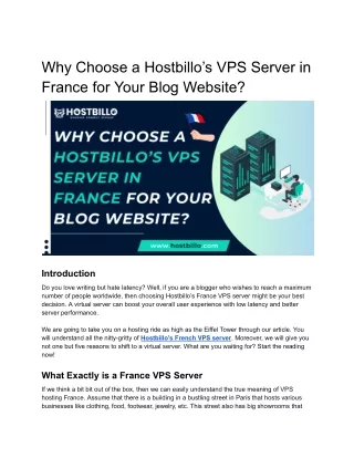 why choose a hostbillo s vps server in france