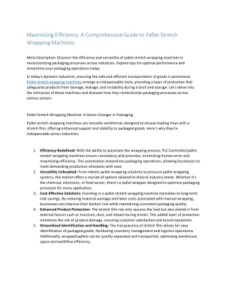 Maximizing Efficiency A Comprehensive Guide to Pallet Stretch Wrapping Machines