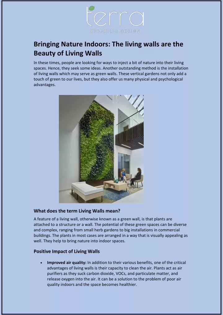 bringing nature indoors the living walls