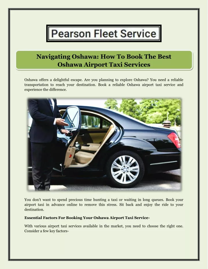 PPT - Navigating Oshawa How To Book The Best Oshawa Airport Taxi ...