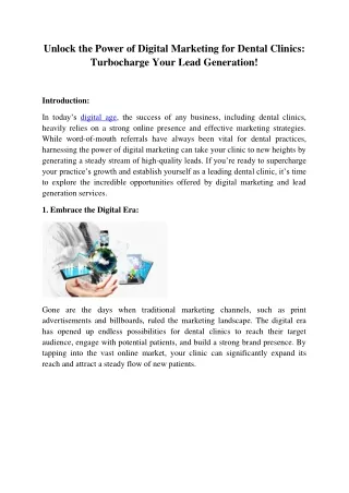 Unlock the Power of Digital Marketing for Dental Clinics