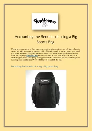 Accounting the Benefits of using a Big Sports Bag