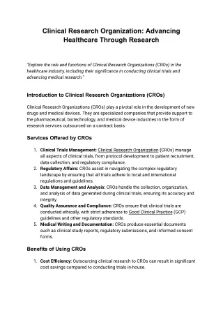 Clinical Research Organization_ Advancing Healthcare Through Research