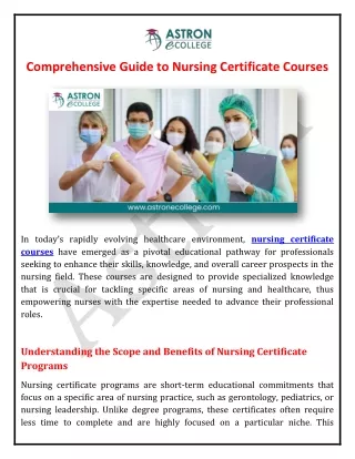 Comprehensive Guide to Nursing Certificate Courses
