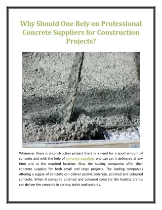 Why Should One Rely on Professional Concrete Suppliers for Construction Projects