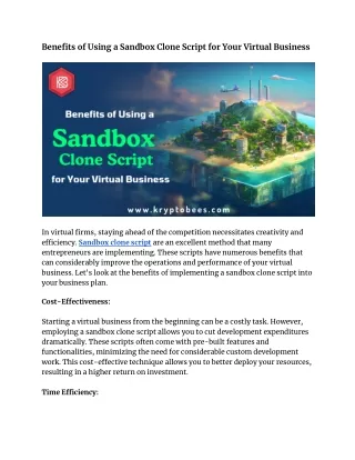 Benefits of Using a Sandbox Clone Script for Your Virtual Business