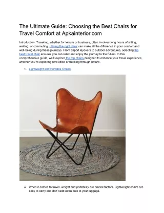 The Ultimate Guide_ Choosing the Best Chairs for Travel Comfort at Apkainterior