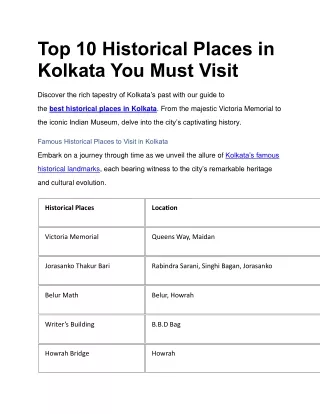 Top 10 Historical Places in Kolkata You Must Visit