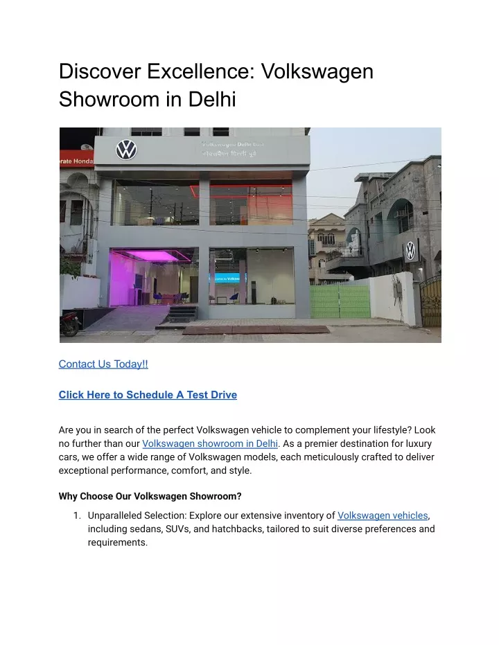 discover excellence volkswagen showroom in delhi