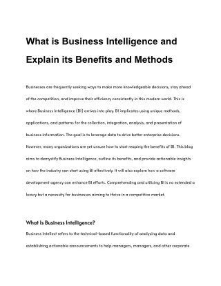 What is Business Intelligence and Explain its Benefits and Methods