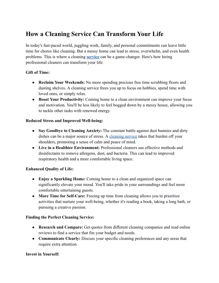 how a cleaning service can transform your life