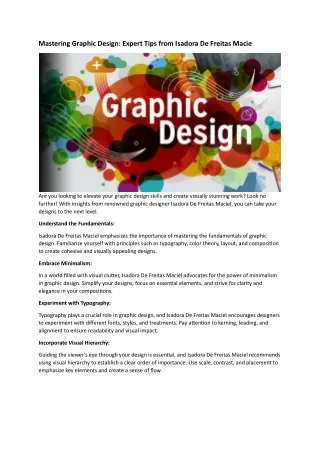 Mastering Graphic Design: Expert Tips from Isadora De Freitas Maciel