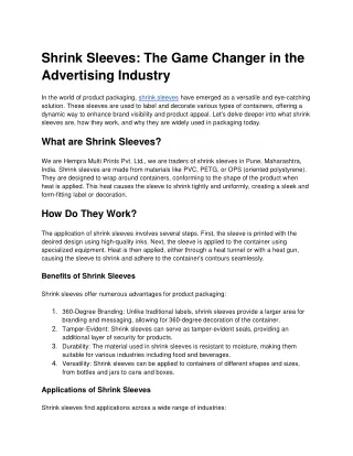 Shrink Sleeves: The Gamechanger in Advertisement Industry