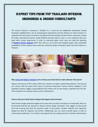 Expert Tips from Top Thailand Interior Designers & Design Consultants