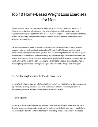Top 10 Home-Based Weight Loss Exercises for Men